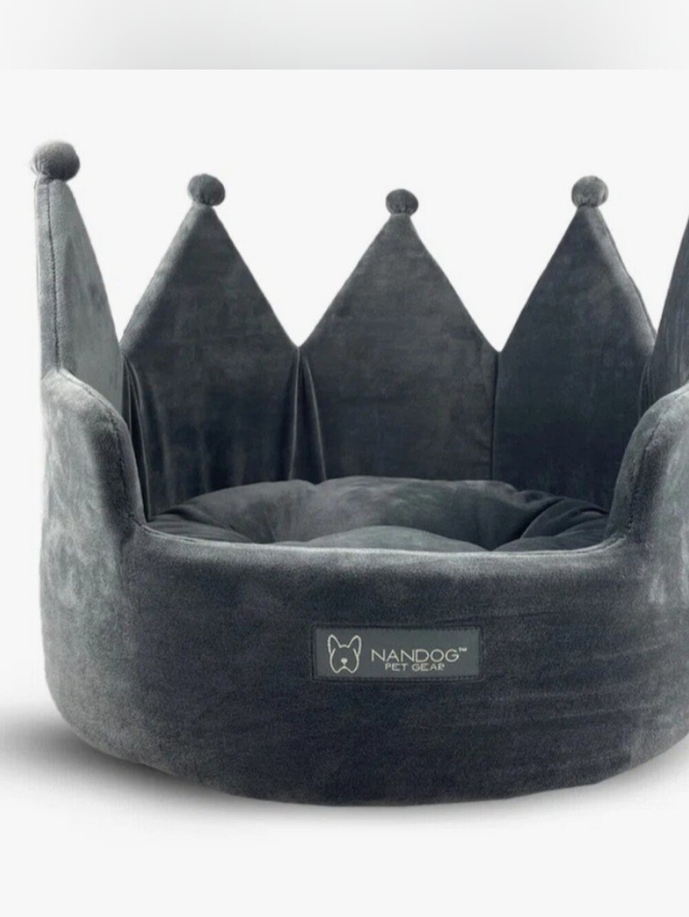 NANDOG Crown Bed Micro-Plush Bling Collection Dog & Cat Bed Dark Gray Cloud 16"
